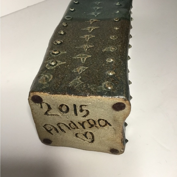 Studio Art Pottery Vase Tall Rectangle Blue Brown - Picture 2 of 2